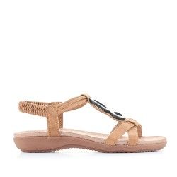 Sandalias planas Amarpies con tira marrón doble y detalle de madera - Querol online