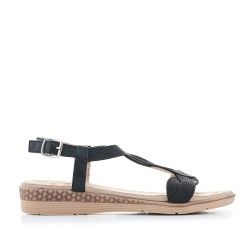 Sandalias planas You Too negras con tira cruzada - Querol online