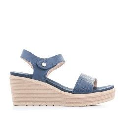 Sandalias cuña You Too azules con botón de enganche - Querol online