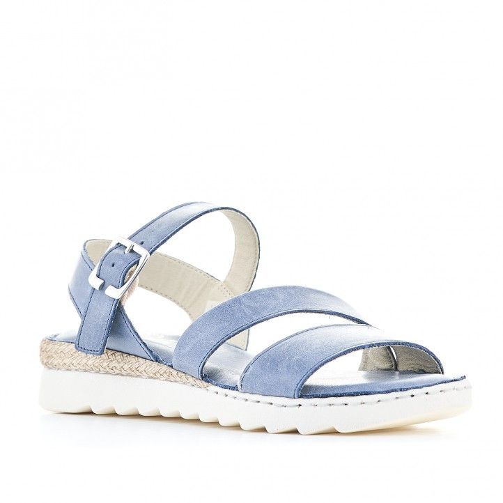 Sandalias planas Zen azules con doble tira delantera - Querol online
