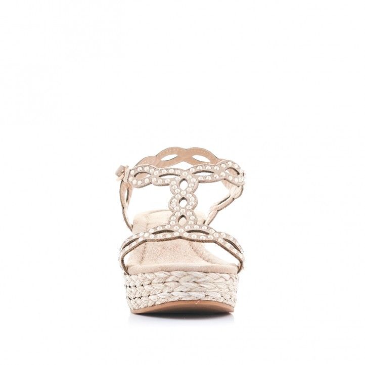 Sandalias cuña Alma en pena marrones con detalles en forma de diamante - Querol online