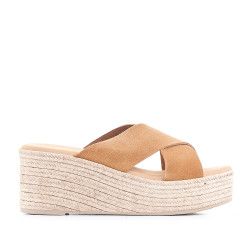 Sandalias plataformas Redlove con doble tira cruzada y marrones claro - Querol online
