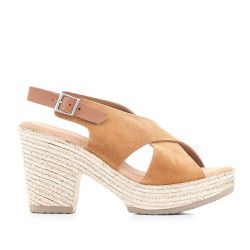 Sandalias tacón Redlove con bandas cruzadas marrones y cogida al tobillo - Querol online