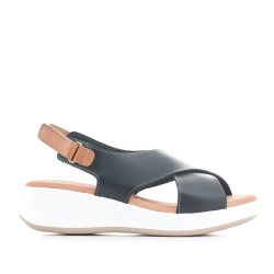 Sandalias planas Redlove negras con banda cruzada y piso blanco - Querol online