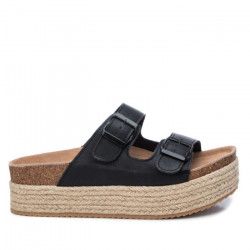 Sandalias plataformas Owel negras con suela estilo esparto, puntera redonda y acabados en espejo - Querol online