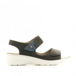 Sandalias cuña Fluchos azules oscuro con detalle animal print - Querol online