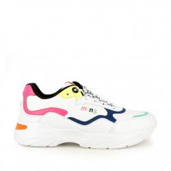 Zapatillas deporte MustangKids blancas con detalles en rosa, amarillo, azul y naranja - Querol online