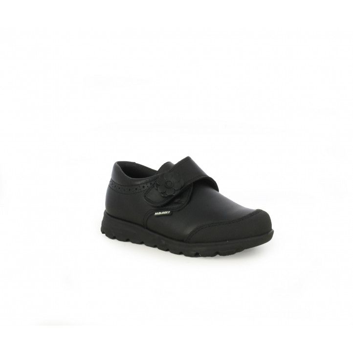 Zapatos Pablosky de piel negros con velcro y flor lateral - Querol online