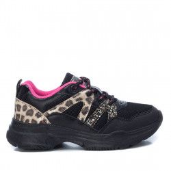 Zapatillas deporte Xti negras con detalles de purpurina y animal print - Querol online