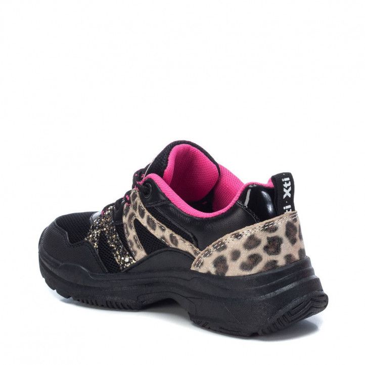 Zapatillas deporte Xti negras con detalles de purpurina y animal print - Querol online