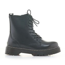 Botines planos Owel negros de cordones y con cremallera lateral - Querol online