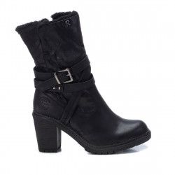 Botas tacón Refresh negras con pelo interior y tiras en el tobillo - Querol online