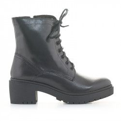 Botines tacón Redlove shelley negros de piel con cordones y cremallera - Querol online