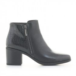 Botins de taló You Too negres amb estampat de cocodril al darrere i cremallera lateral - Querol online