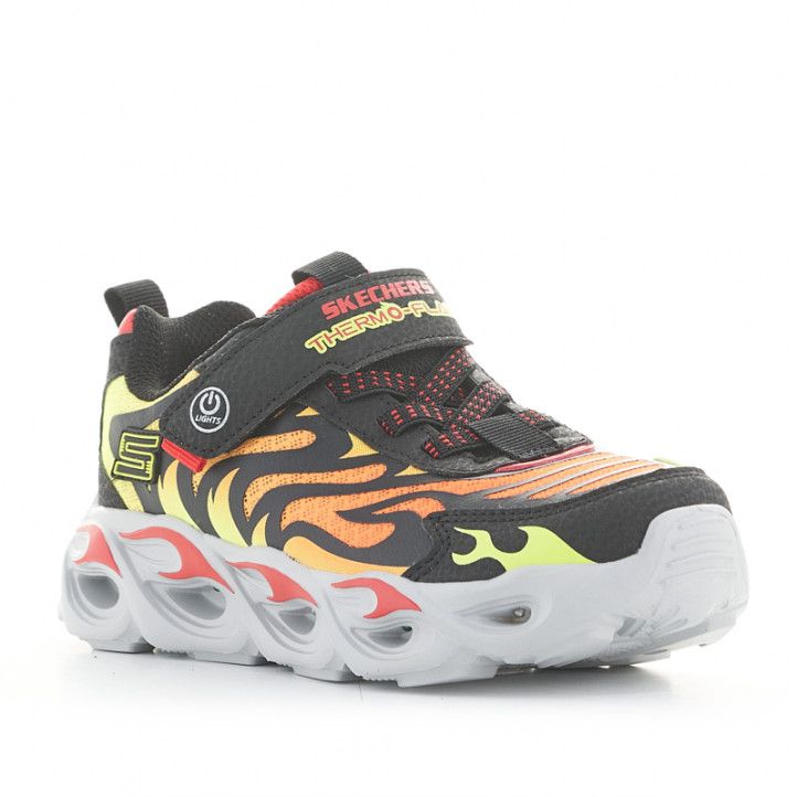 Zapatillas deporte Skechers thermo-flash amarillas, rojas, naranjas y negras con luces - Querol online