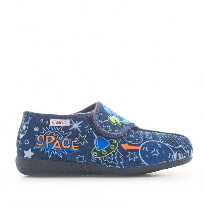 Zapatillas casa Vul·ladi azules con estampado del espacio y velcro - Querol online