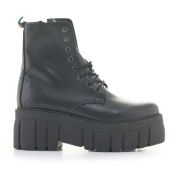 Botines plataforma Redlove katharine negros de piel con suela dentada - Querol online