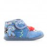 Zapatillas casa Vul·ladi azules cerradas con velcro y dibujo mosntruo